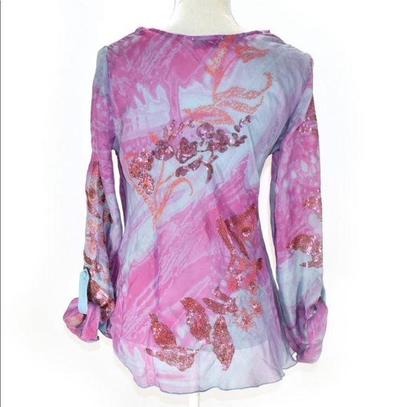 HALE BOB Silk Swirl Draped Embellished Blouse - Picture 8 of 16